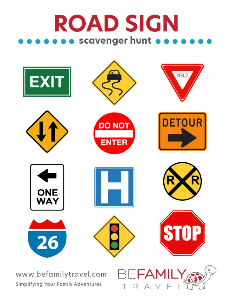 Printable Road Sign Scavenger Hunt Game